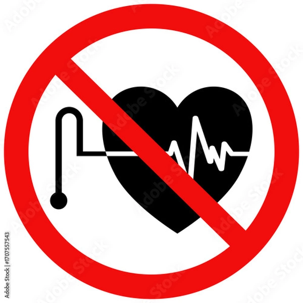 Obraz No pacemaker sign, No access for persons with Pacemakers symbol. Flat vector illustration isolated on white background.