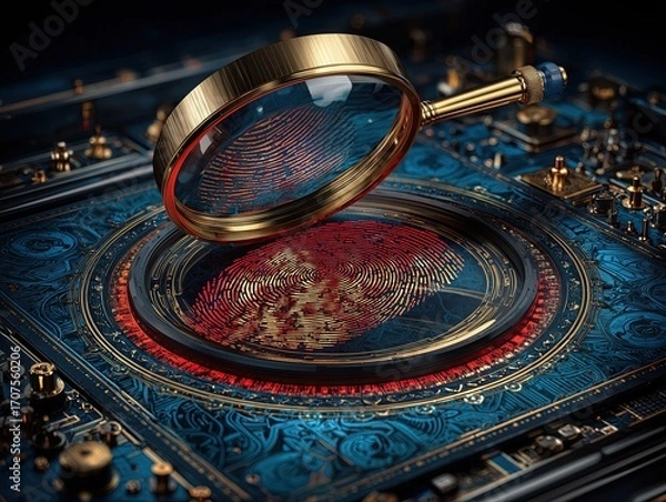 Fototapeta fingerprint magnify lens technology Artificial Intelligence computer