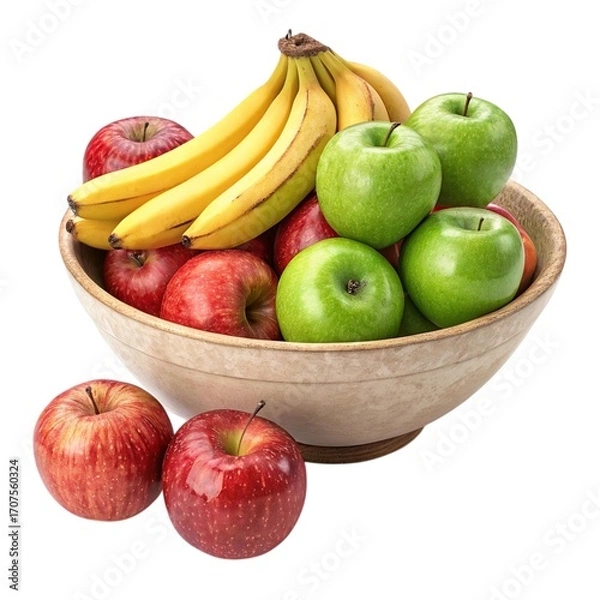 Obraz Fresh Apples and Bananas in Rustic Bowl: Healthy Fruit Snack, Vitamins, Kitchen Still Life Photography