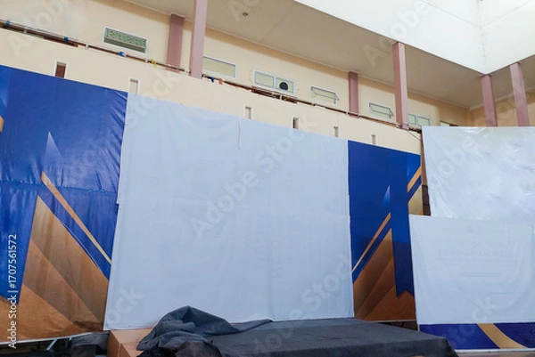 Fototapeta Event Preparation Process, indoor stage installation
