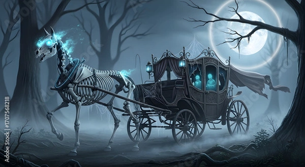 Obraz Ethereal journey of a spectral carriage and its skeletal horse under a full moon