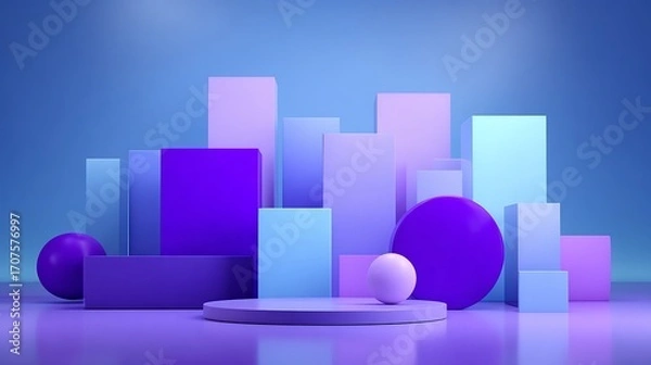 Fototapeta 3d rendering of purple and blue abstract geometric background. Scene for advertising, technology, showcase, banner, game, sport, cosmetic, business, metaverse. Sci-Fi Illustration. Product display