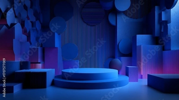 Fototapeta 3d rendering of purple and blue abstract geometric background. Scene for advertising, technology, showcase, banner, game, sport, cosmetic, business, metaverse. Sci-Fi Illustration. Product display