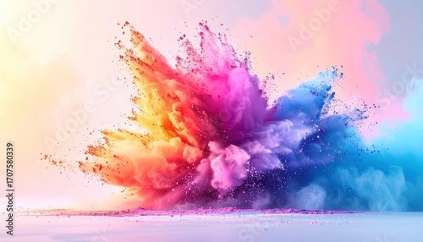 Fototapeta Vibrant explosion of colorful powder against a soft background, creating a dynamic and abstract display of energy and movement