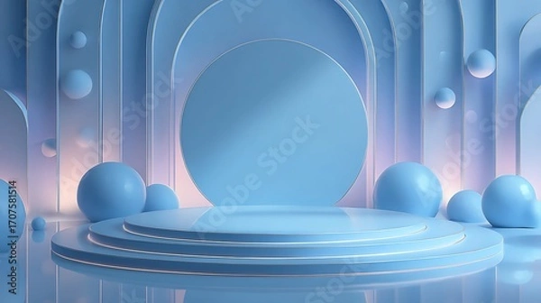 Fototapeta 3d rendering of blue abstract geometric background. Scene for advertising, technology, showcase, banner, game, sport, cosmetic, business, metaverse. Sci-Fi Illustration. Product display