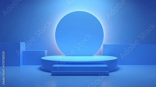 Fototapeta 3d rendering of blue abstract geometric background. Scene for advertising, technology, showcase, banner, game, sport, cosmetic, business, metaverse. Sci-Fi Illustration. Product display