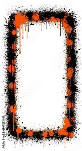 Obraz A rectangular graphic frame, boldly designed with splatter effects of black and orange paint, creating a dynamic and artistic border.