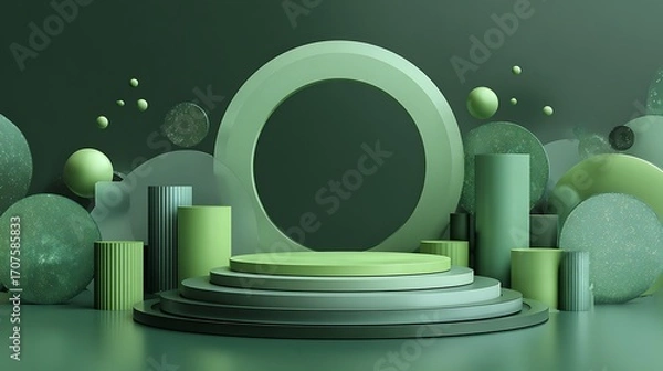 Fototapeta 3d rendering of green abstract geometric background. Scene for advertising, technology, showcase, banner, game, sport, cosmetic, business, metaverse. Sci-Fi Illustration. Product display