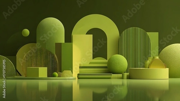 Fototapeta 3d rendering of green abstract geometric background. Scene for advertising, technology, showcase, banner, game, sport, cosmetic, business, metaverse. Sci-Fi Illustration. Product display