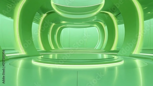 Fototapeta 3d rendering of green abstract geometric background. Scene for advertising, technology, showcase, banner, game, sport, cosmetic, business, metaverse. Sci-Fi Illustration. Product display
