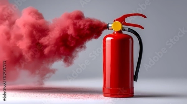 Fototapeta Red Fire Extinguisher with Colorful Smoke Effect in Studio Background