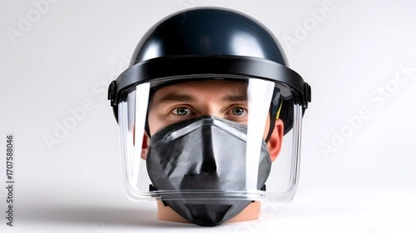 Fototapeta Protective Equipment with Face Shield and Mask on Model for Safety