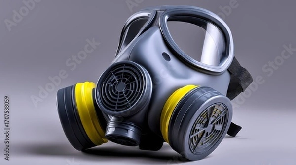 Fototapeta Grey Gas Mask with Air Filters for Protection Against Hazards