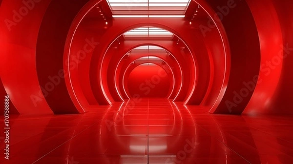 Fototapeta 3d rendering of red abstract geometric background. Scene for advertising, technology, showcase, banner, game, sport, cosmetic, business, metaverse. Sci-Fi Illustration. Product display
