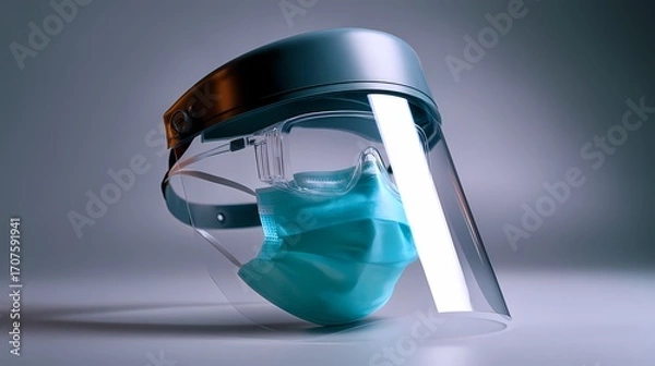 Fototapeta High-Quality Face Shield with Medical Mask on Soft Background