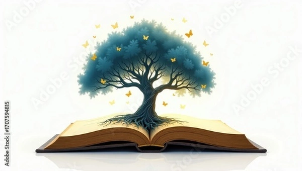 Obraz Tree of knowledge growing from an open book symbolizing wisdom and learning