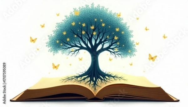 Obraz Magical tree of knowledge growing from an open book