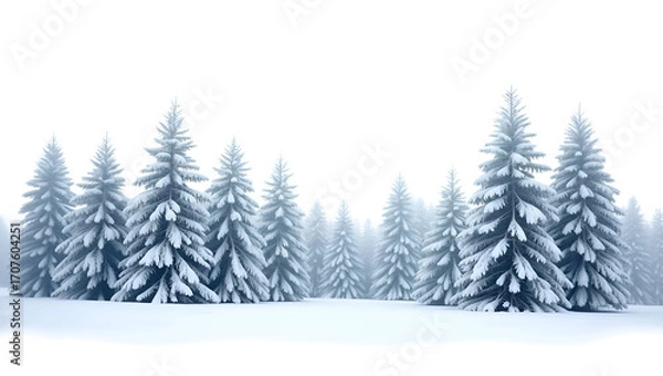 Fototapeta Ecology A snow-covered spruce forest, scene isolated on a white background, for winter ecosystem visuals, biodiversity education, and nature (2)