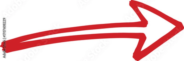 Fototapeta Simple red arrow pointing right hand drawn style on transparent background