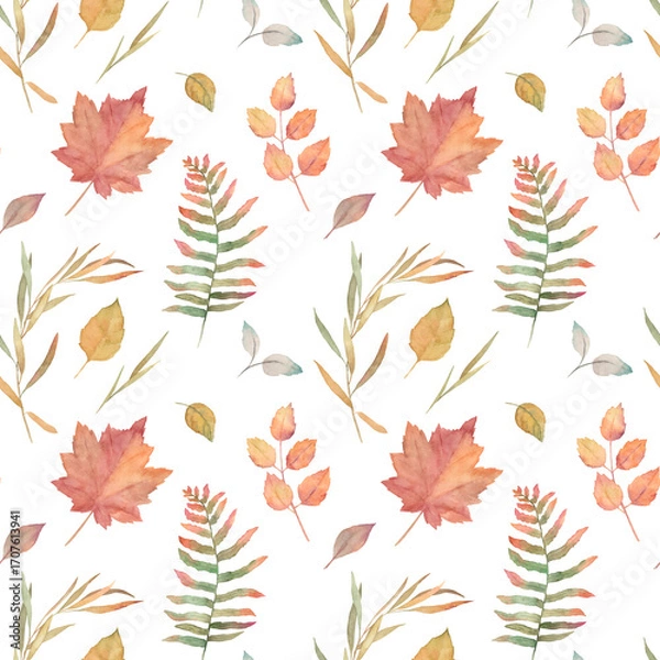 Fototapeta Watercolor semless pattern. Animal print with leaves. Hand drawn illustration