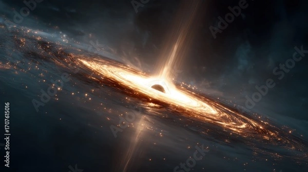 Fototapeta Cosmic Accretion Disk Glowing Orange and Gold Nebula Surrounding Supermassive Black Hole
