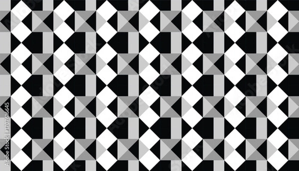 Obraz Seamless geometric pattern in black, white, and gray tones with diamond and triangular shapes, ideal for modern wallpapers, textiles, and digital backgrounds