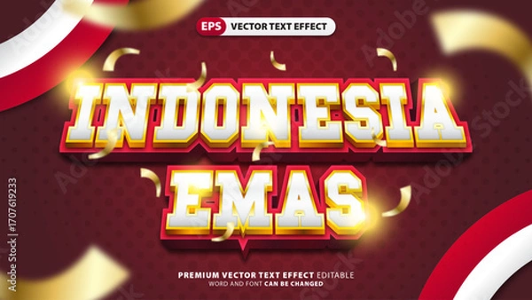 Fototapeta 3D Indonesia Emas Text Effect with Celebratory Graphic Elements.