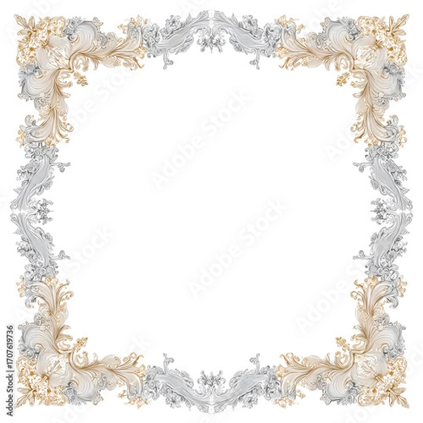 Fototapeta Ornate, symmetrical frame with light beige and white designs