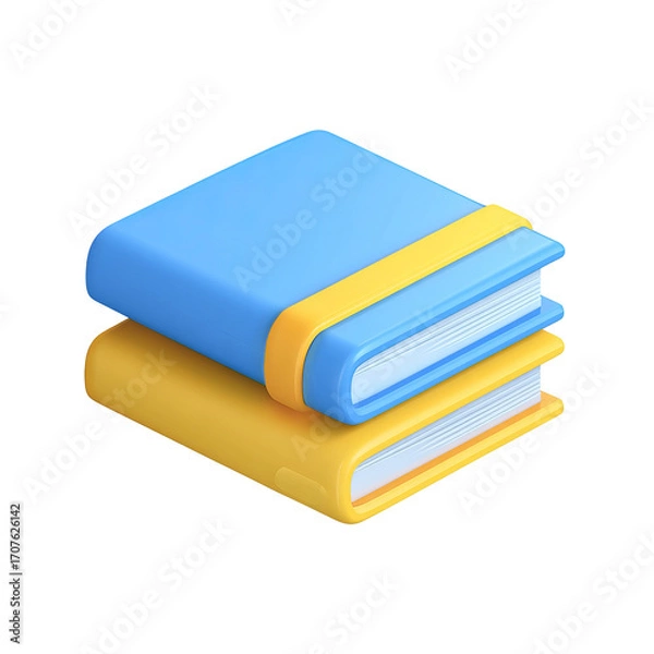 Fototapeta Two books stacked, light blue and yellow covers, graphic illustration