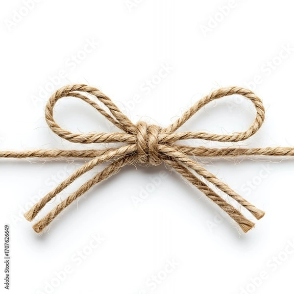 Fototapeta Handmade rustic bow from jute rope, eco-friendly gift vibe, isolated background