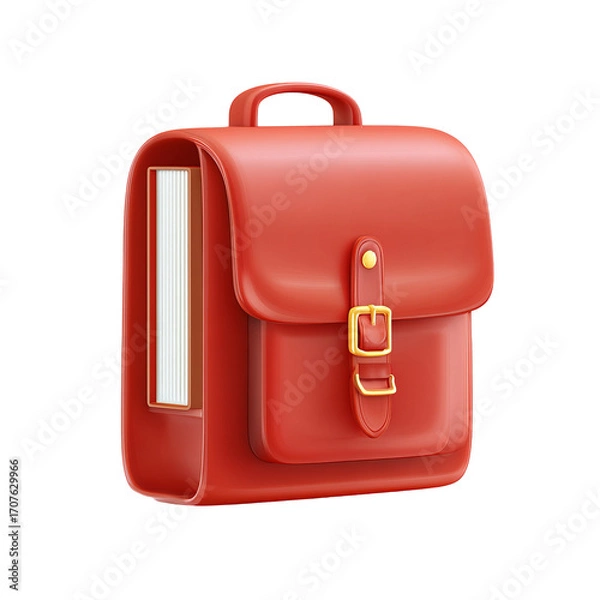 Fototapeta Red leather backpack with book