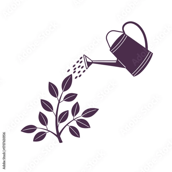 Fototapeta Watering Can with Plant Growth Symbol Gardening, Nature Care and Agriculture Vector Design
