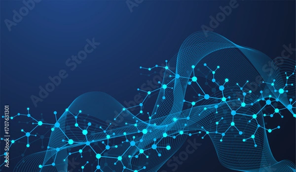 Fototapeta Molecular abstract structure and genetic engineering DNA. Healthcare and medicine background concept. Scientific research background. Wave flow. Innovation pattern. Vector illustration.