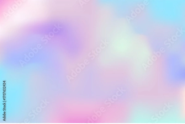 Fototapeta Fantasy pastel iridescent unicorn background, hologram gradient blur. Fluid pearl ombre bg. Vintage groovy cover, foil.