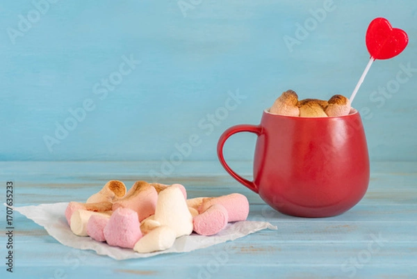 Obraz Mug with roasted marshmallows for Valentine's Day.
