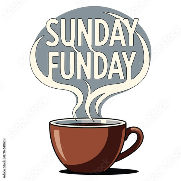 Fototapeta Vector Illustration of Coffee Cup with Text Speech Bubble for Sunday Funday in Modern Minimalist Style