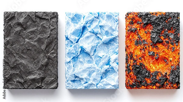 Obraz Three Textured Blocks: Earth, Water, Fire