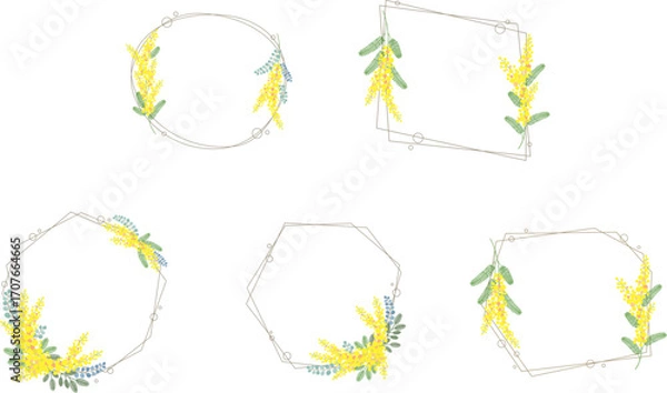 Obraz ミモザの花のベクター素材イラストセット
