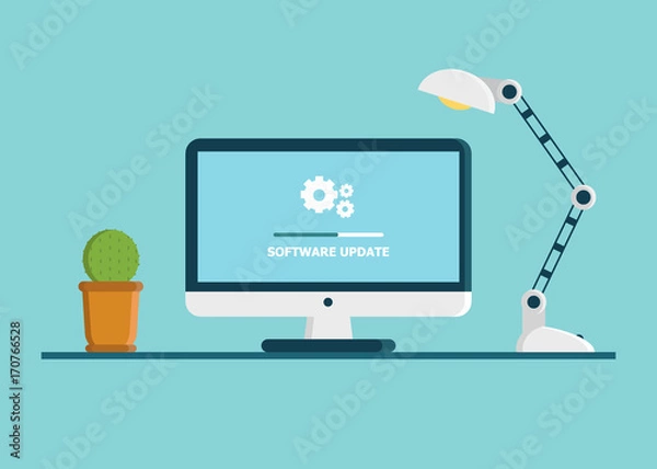 Fototapeta System software update, data update or synchronize with progress bar on the screen. Illustration