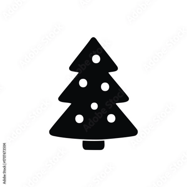 Obraz Black silhouette icon of a Christmas tree with ornaments