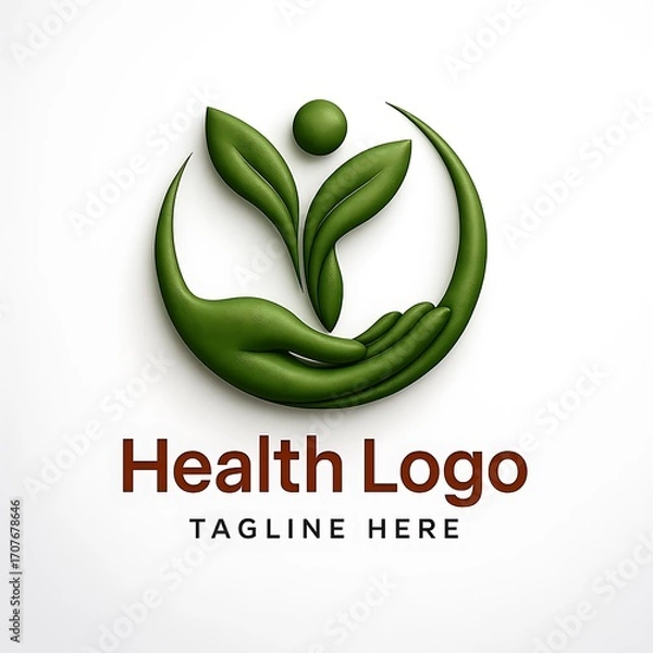 Fototapeta 3D Health and Wellness Logo with Leaf Figure, Hand, and Circular Swoosh Design