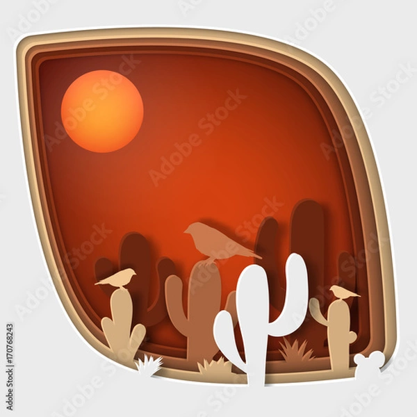 Fototapeta Paper art carve to bird on tree branch in forest at night, origami concept nature and animals idea, vector art and illustration.