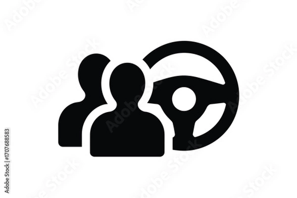 Fototapeta Group of people and steering wheel icon representing shared driving or carpooling