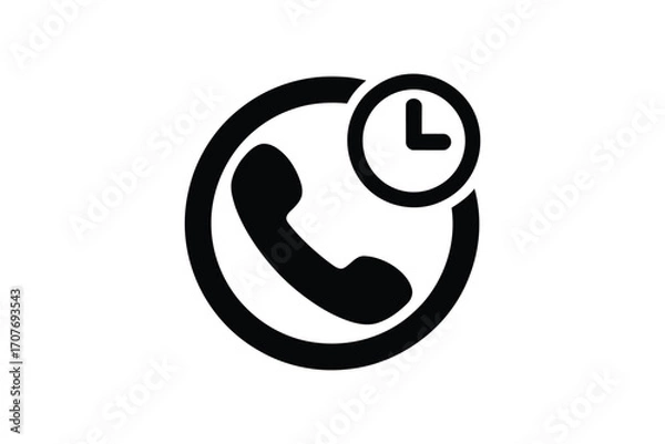 Fototapeta Phone icon with clock symbol indicating call time or waiting