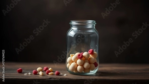 Fototapeta Vintage Apothecary Jar with Capsules and Berries