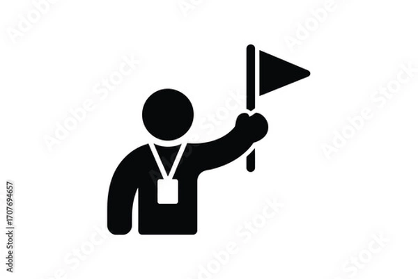 Fototapeta Tour guide holding a flag and wearing an id badge