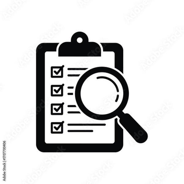 Fototapeta Magnifying glass over checklist on clipboard icon