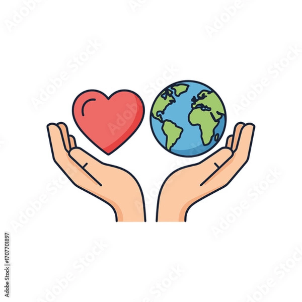 Fototapeta Loving hands gently cradling a heart and the Earth, symbolizing global care and compassion.