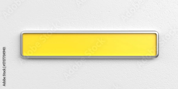 Fototapeta Front view of wide yellow signboard on white wall