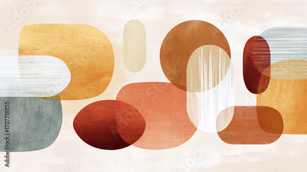 Fototapeta Modern abstract painting featuring brown, grey and white brush strokes and textures in neutral earth tones to create a soothing background